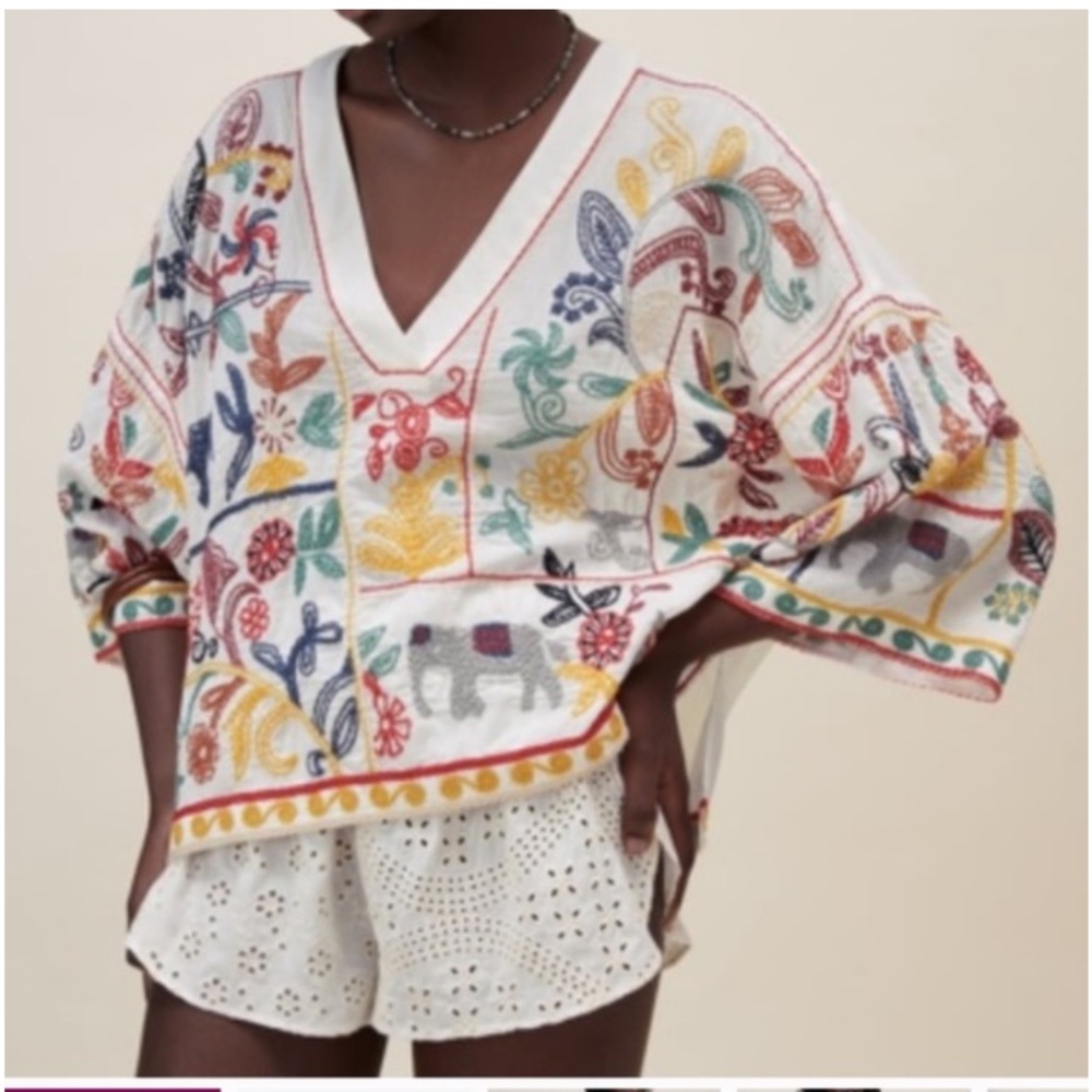 zara embroidered linen top with animals